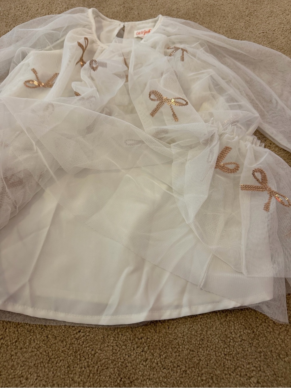 Cat & Jack Ivory Tulle Dress with Gold Bow Appliqués - Picture 4 of 4